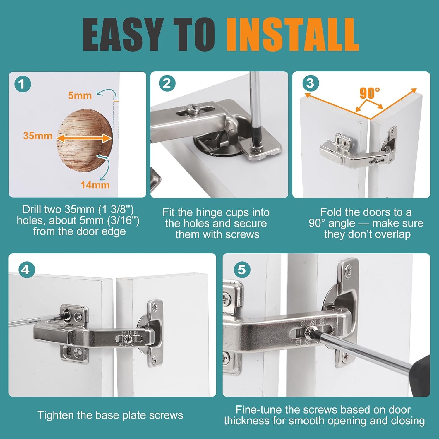 HBL' 135 Degree Corner Cabinet Hinges, 2 Pack: image 6